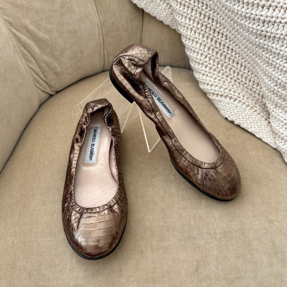 NEW Auth. MANOLO BLAHNIK Iconic Python Snake Ballerina Ballet Scrunch Flats
